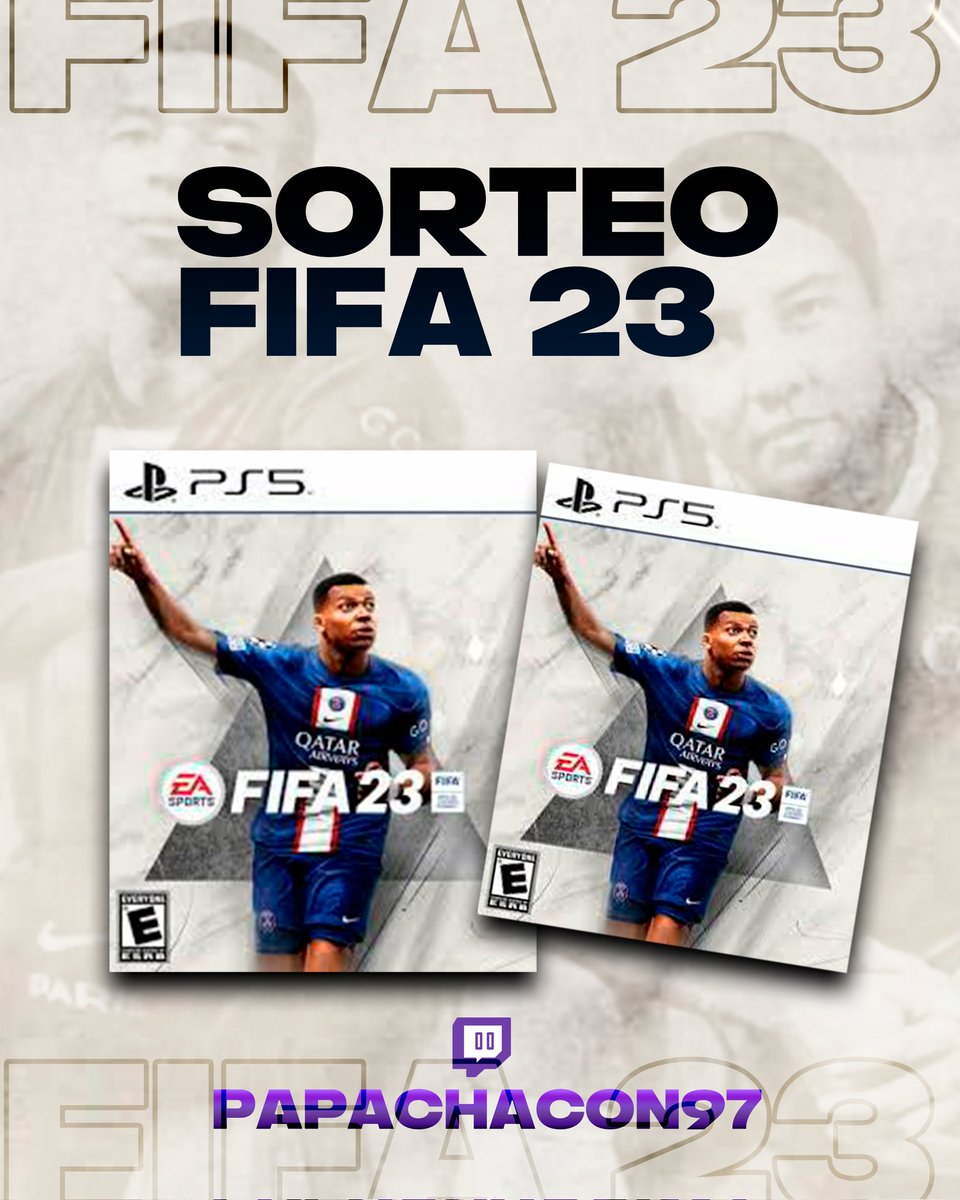 🚨SORTEO DE FIFA 23 EDICIÓN STANDARD!! 🚨

SORTEO EL DIA VIERNES 2 DE SEPTIEMBRE A LAS 4:00 PM HORA CDMX DESDE MI CANAL DE TWITCH
twitch.tv/Papachacon97 

REQUISITOS:

- LIKE Y RT A ESTA PUBLICACIÓN
- SEGUIRME EN TWITTER E INSTAGRAM
instagram.com/papachacon97?r…
-ETIQUETAR A 2 AMIGOS
