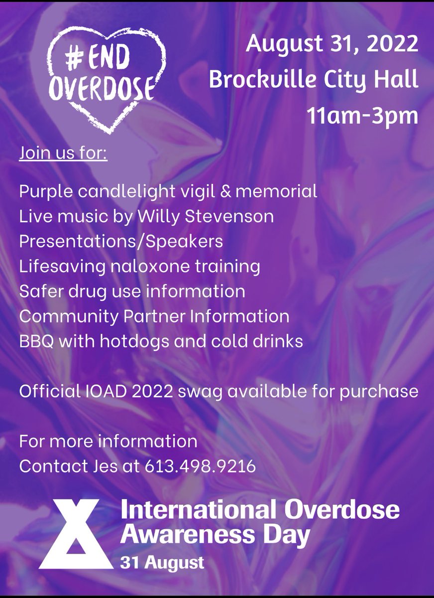 BootTheStigma's tweet photo. Come join us at Brockville City Hall this Wednesday, August  31st, for International Overdose Awareness Day!!

#IOAD2022 #BOOTTheStigma #BrockvilleOverdoseOutreachTeam #InternationalOverdoseAwarenessDay
#IOADCanada #IOAD https://t.co/FHhJnoj37A