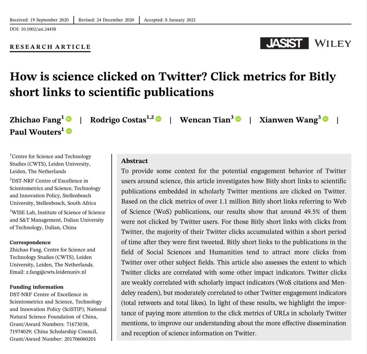 Very few people read the actual papers in tweets*

*Unless they hate the conclusion, in which case, I find people will skim the paper to find one thing they think is wrong (often a result of misunderstanding the methods) and &amp; declare the whole paper dumb. asistdl.onlinelibrary.wiley.com/doi/full/10.10…