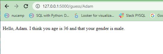 zigspan's tweet image. I'm behind on my #100daysofcode in Python posts. This is day 57 where I used Flask, SQLite, html to build some URLs that access a agify and genderize API when you give it a name in the URL.