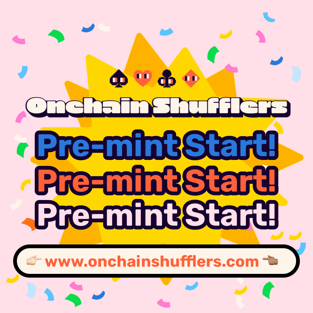 🚨𝙋𝙧𝙚-𝙨𝙖𝙡𝙚 𝙢𝙞𝙣𝙩 𝙨𝙩𝙖𝙧𝙩𝙨 𝙉𝙊𝙒

Mint site: onchainshufflers.com

#NFT #NFTdrops #nftmint