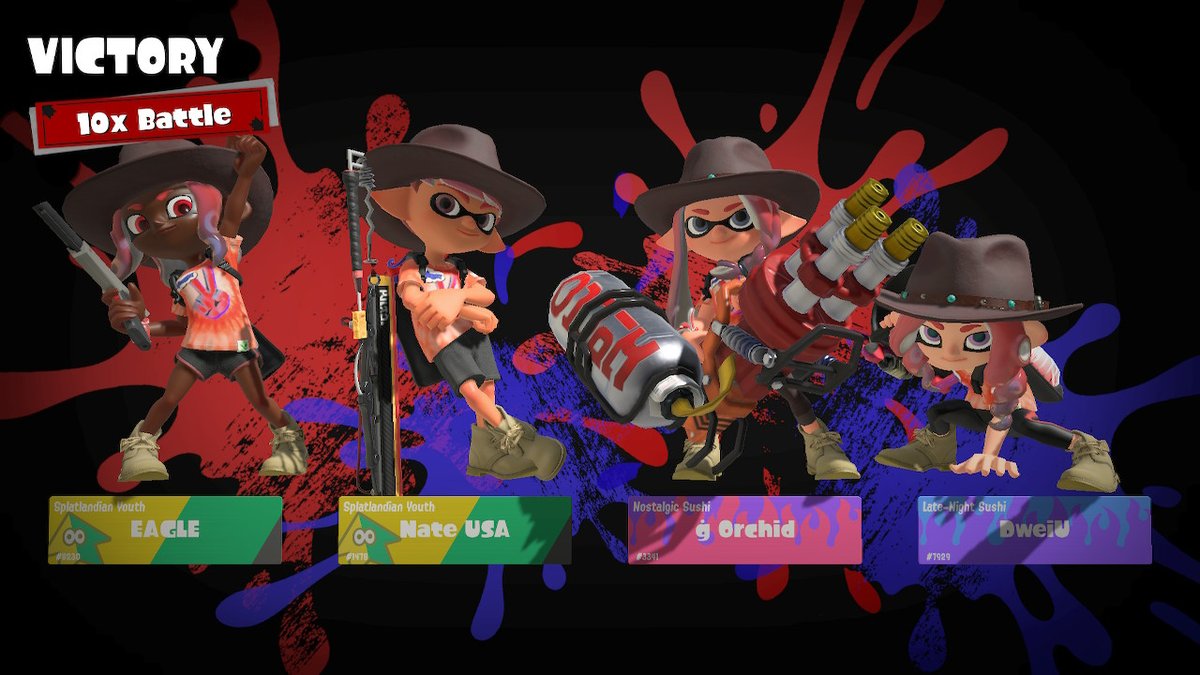 helloorchid's tweet photo. When the Ġ gang creates NA accounts to continue the festivities! Yeehaw! #GrownUpSquids #Splatoon3 #Splatfest #NintendoSwitch https://t.co/gGt8NDlPDp