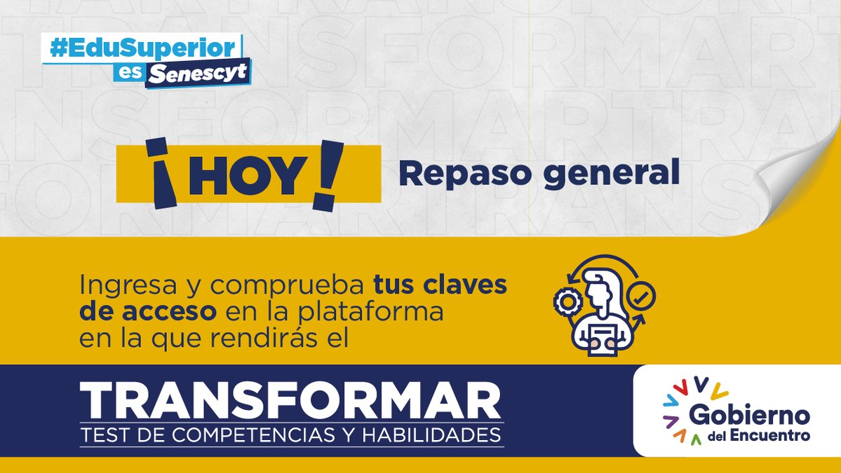 EduSuperiorEc's tweet photo. 👇HOY repaso general👇

En https://t.co/RMbkgsMqer podrás: 
 
✅ Validar tu usuario y contraseña. 
✅ Familiarizarte con el uso de la plataforma. 
✅ Comprobar la calidad de tu conexión a internet. 
✅ Verificar el funcionamiento de tu computador y cámara.
 
#Admisión2022 https://t.co/kGlpFCBVwQ