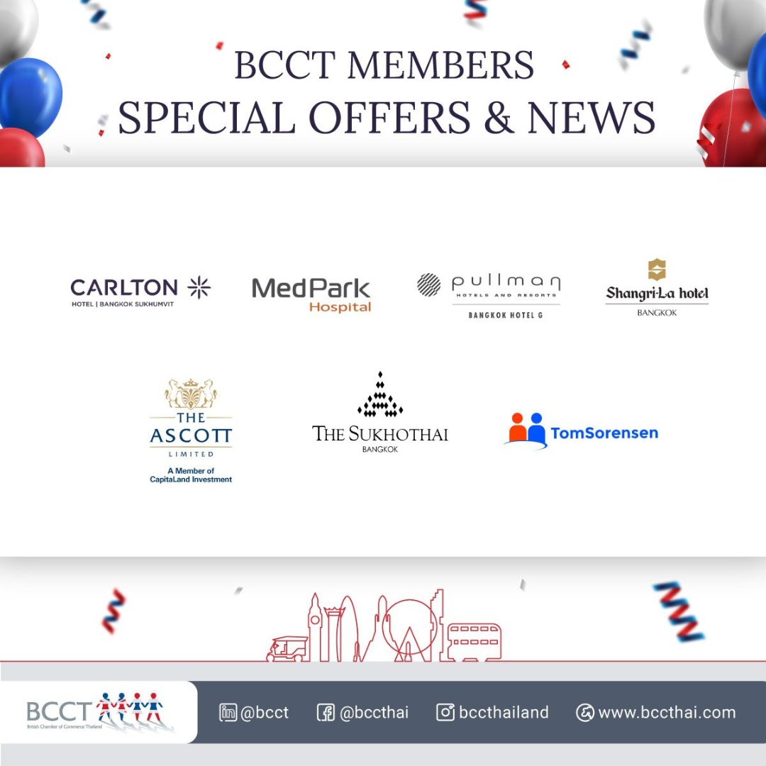 Treat yourself and your loved ones to relaxation, recreation, and rejuvenation with this week's special offers for BCCT members only. We've also got health and dining promotions, as well as news and analysis for professionals. facebook.com/BCCTHAI/photos…