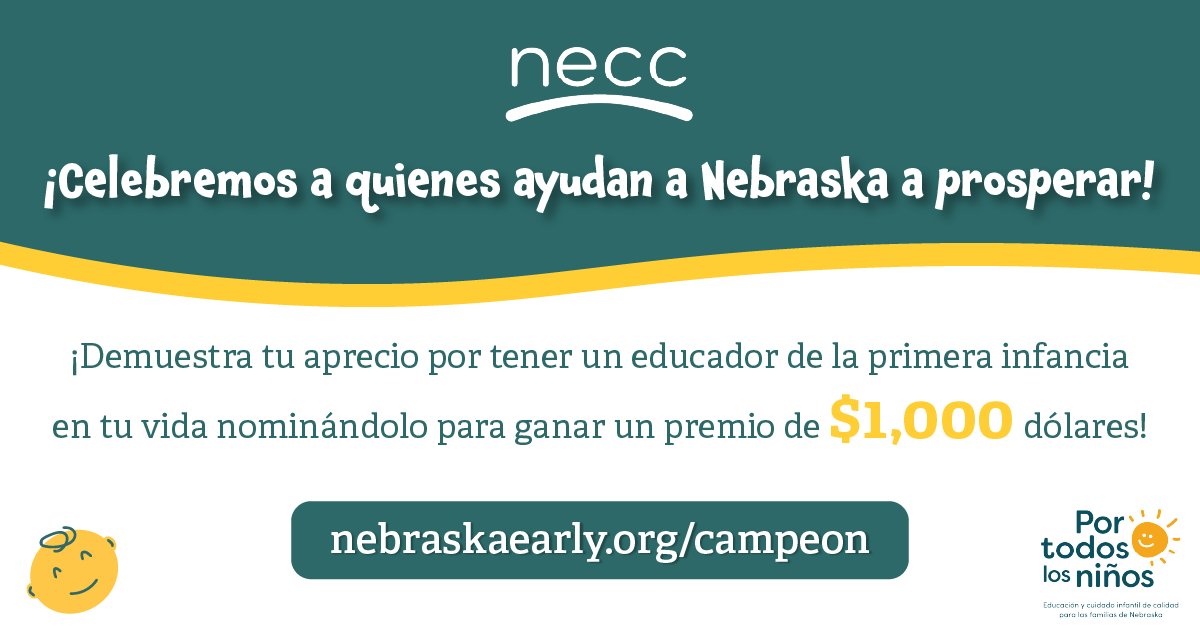 ICYMI: NECC, in partnership with <a href="/WeCareforKidsNE/">We Care for Kids</a> launched the Early Childhood Champion Awards in recognition of the importance of the early childhood workforce. Over the next year, 24 providers in Nebraska will be recognized and awarded a $1,000 gift 👉  bit.ly/3R6aigc