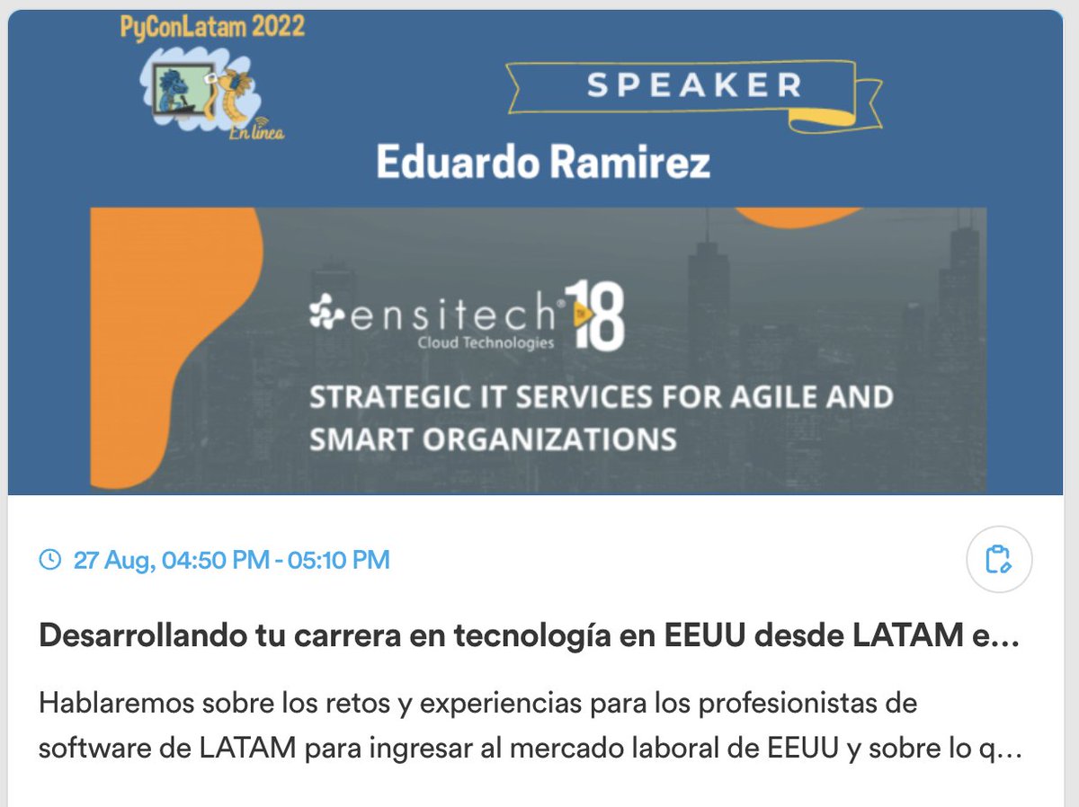 PyLatam's tweet image. Nuestro tercer bloque de charlas de ayer estuvo a cargo de estos excelentes expositores de nuestra comunidad #Python.🐍🎉
Muchas gracias por participar de esta edición #PyConLatam22 son geniales.🥳

👨‍💻Eduardo Ramirez
👨‍💻Felipe Sodre B.
👨‍💻Hector I. Patricio
👨‍💻Ariel Ortiz

#PyCon