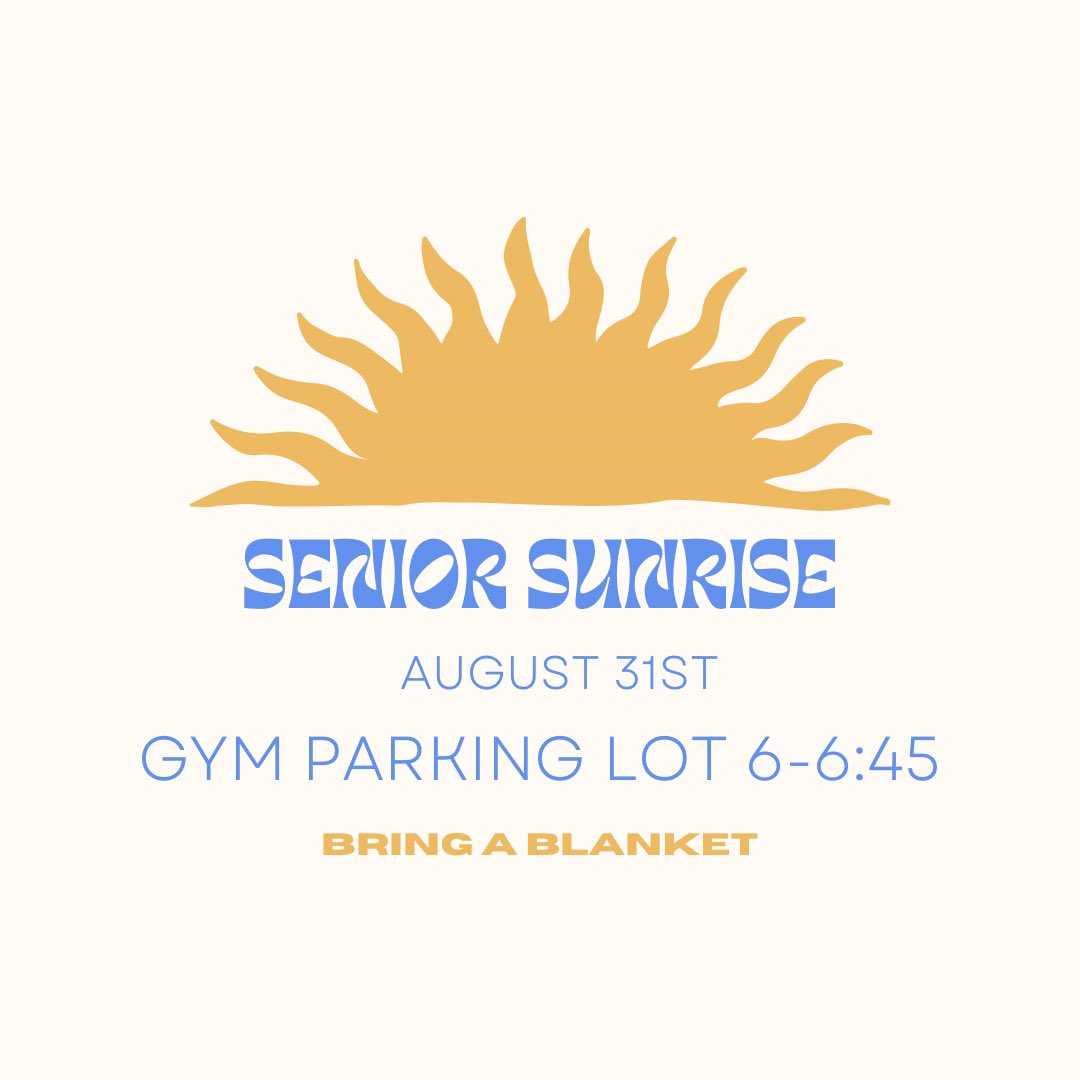 Senior Sunrise is coming up! On the first day of school (8/31) the MHS Seniors will meet in the back parking lot by the gym entrance to watch the sunrise, take photos, and eat munchkins. We are so excited to see everyone there!