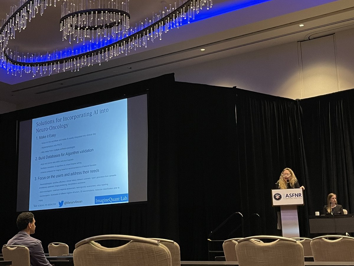 radiology_ninja's tweet photo. Great presentation, @MariamAboian (@YaleRadiology/@YaleInformatics)! Phenomenal results with real-world clinical solutions &amp; impact through #informatics/#AI! And mentoring the next generation, bravo!
#ASFNR22 
🧠 https://t.co/90aBAKF5JB