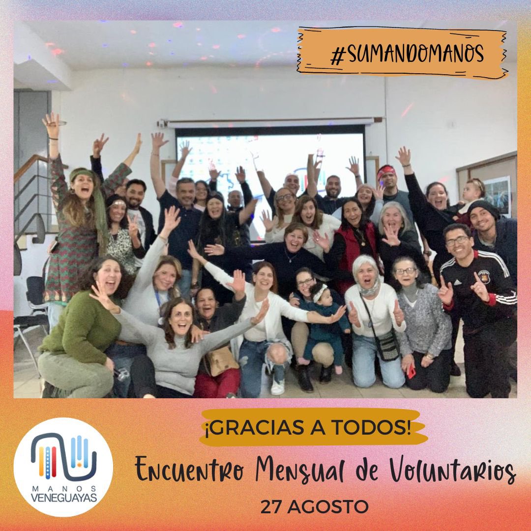 ManosVeneguayas's tweet photo. Este sábado 27 tuvimos nuestro tradicional Encuentro Mensual de Voluntarios 👧🏻👩🏽👨🏻
Entre juegos y bailes, vivimos una jornada de integración ambientada en la celebración uruguaya de la Fiesta de la Nostalgia 💃🏻🕺🏽
Seguimos #Sumandomanos 🙌🏽🇻🇪🇺🇾 https://t.co/aR0Y5uihDp