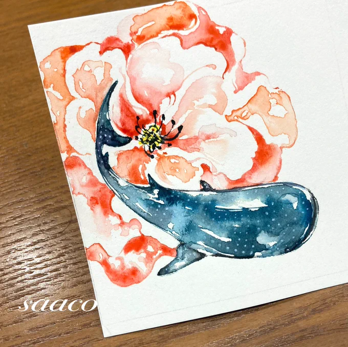 ジンベエザメが出来ました!#イラスト#水彩#てづバ 