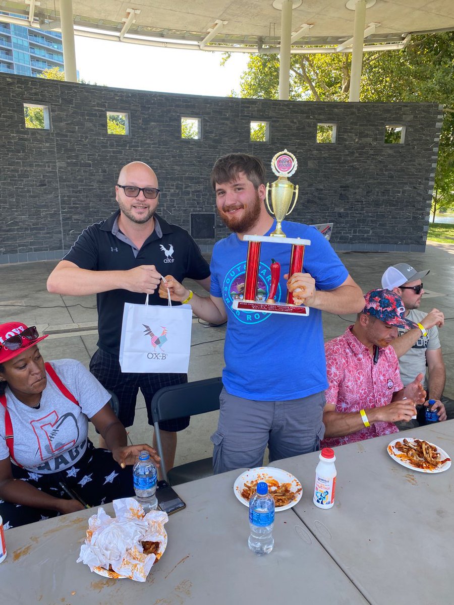 CD929fm's tweet photo. Spicy!!! 🥵 Congrats to our eating competition winners at the Fiery Foods Fest. Already looking forward to next year! 

@OXBChicken
@tasty_dawg 
#WoeberMustard https://t.co/yZVvNCNsLh