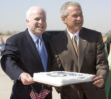 chrisdier's tweet photo. On 8/29, Bush arrived in Arizona to celebrate John McCain’s birthday. They literally ate cake and spent time on his ranch while Louisiana and Mississippi faced unprecedented carnage. This was one of the first post-Katrina images I saw on a TV in a shelter. https://t.co/MbunUd8vD1