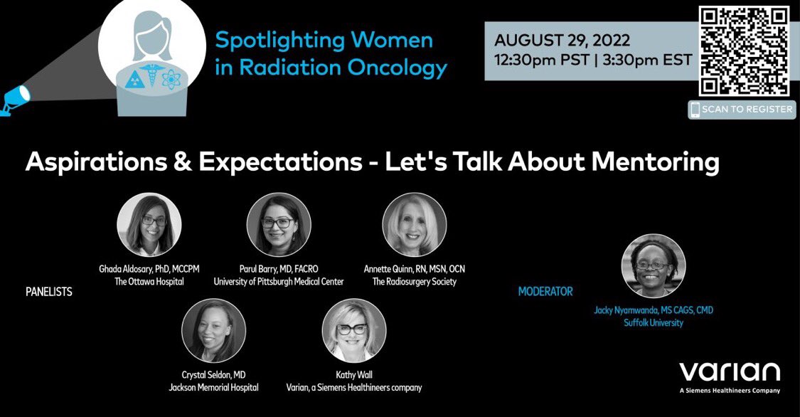 HCurryMD's tweet photo. Spotlight on #mentoring. Excited to hear this amazing group of panelists share their personal stories and highlight mentorship opportunities across various radiation oncology associations/societies. Learn how you can get involved.https://t.co/BGNX35lpHg
#SWIRO #Varianwebinars https://t.co/bobtc93yDp