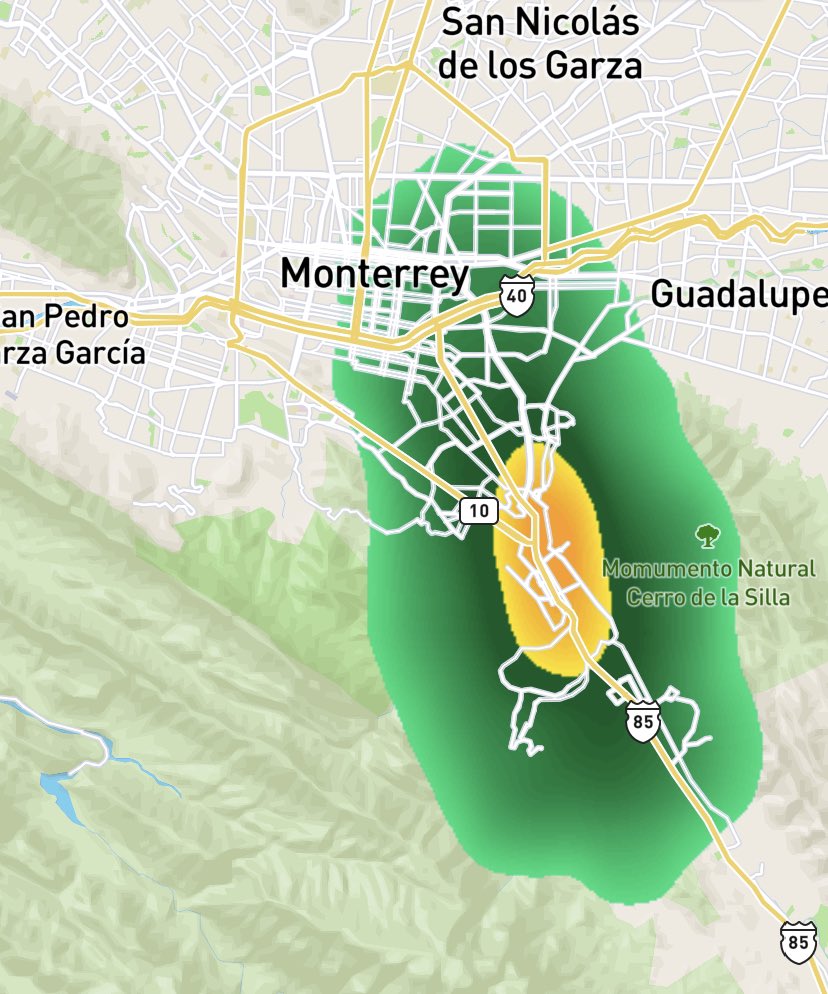 Lluvia fuerte al sur de #Monterrey, zona Las Torres, Mederos y Carretera Nacional | Radar 17:40 horas