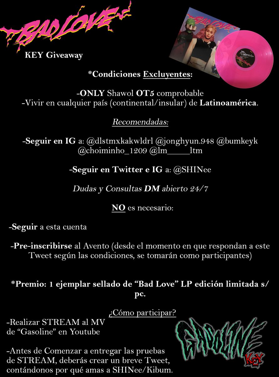 Hyacinthdoll's tweet photo. 🚨🚨🚨GIVEAWAY KEY🚨🚨🚨
*Lean las imágenes para tener en cuenta todos los detalles.
🙏🏻POR FAVOR, solo respondan los interesados en participar.
📩DMs Abiertos x consultas.

#KEY #키 #SHINee #샤이니
#KEY_GASOLINE #GASOLINE #GASOLINExBADLOVE
 #KKB3 #Gasoline2ndAlbum #AlmightyKEY https://t.co/VU6h7huHEX