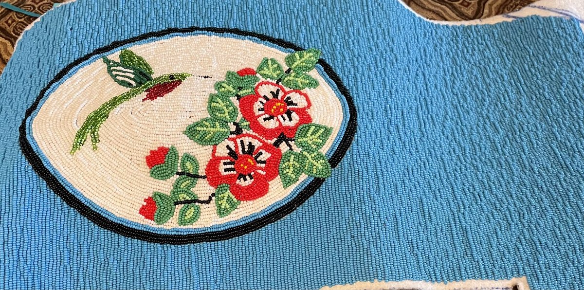 sandypinay's tweet image. Officially done 3/4 of my fully beaded women’s traditional cape: I’m on the homestretch. Next step: learning how to sew with  leather. #honouring #Crowe #Piapot #reclamation #decolonization #healing