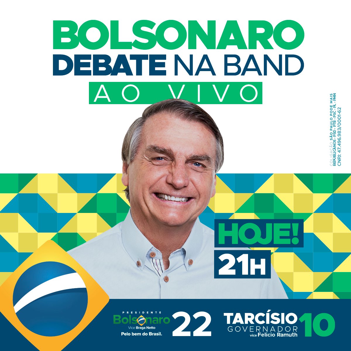 tarcisiogdf's tweet photo. Bora ver o capitão arrebentar no debate? Eu estarei lá! Acompanhe ao vivo pela TV Band, a partir das 21h.

#Tarcísio10 #SãoPauloPODEMAIS https://t.co/CxTu89sAgH