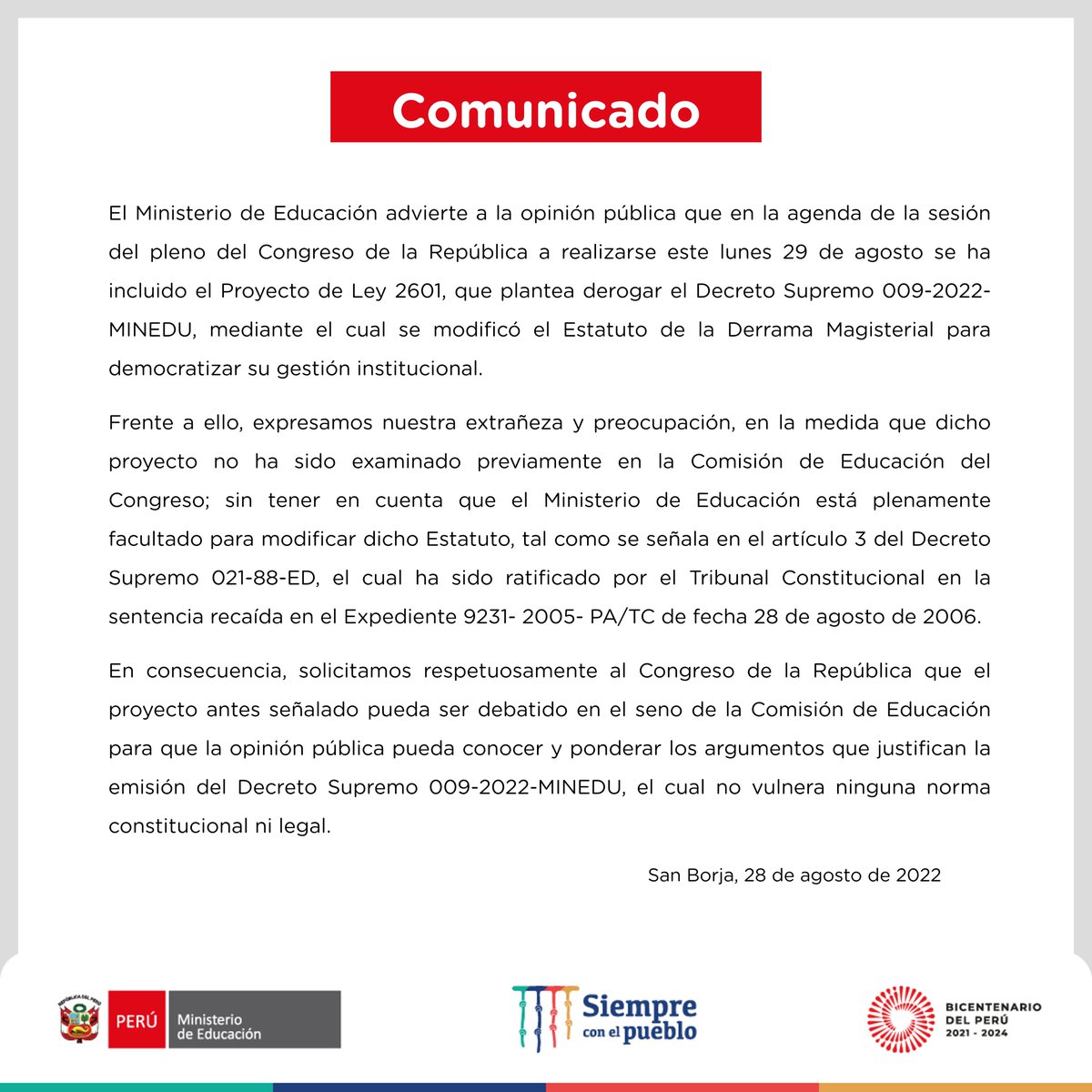MineduPeru's tweet photo. 🗞️ #COMUNICADO https://t.co/LGTEquzUn5