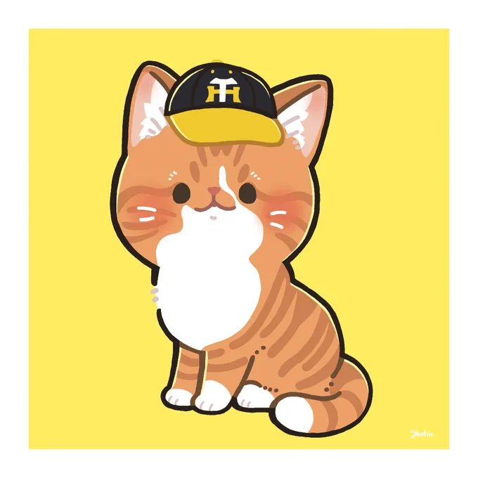 個人様よりご依頼いただき、猫ちゃんの似顔絵を描かせていただきました!タイガースファンであるご家族のご希望で、タイガースのキャップを被ってもらいましたご依頼ありがとうございました!#ヤシンのおしごと紹介 