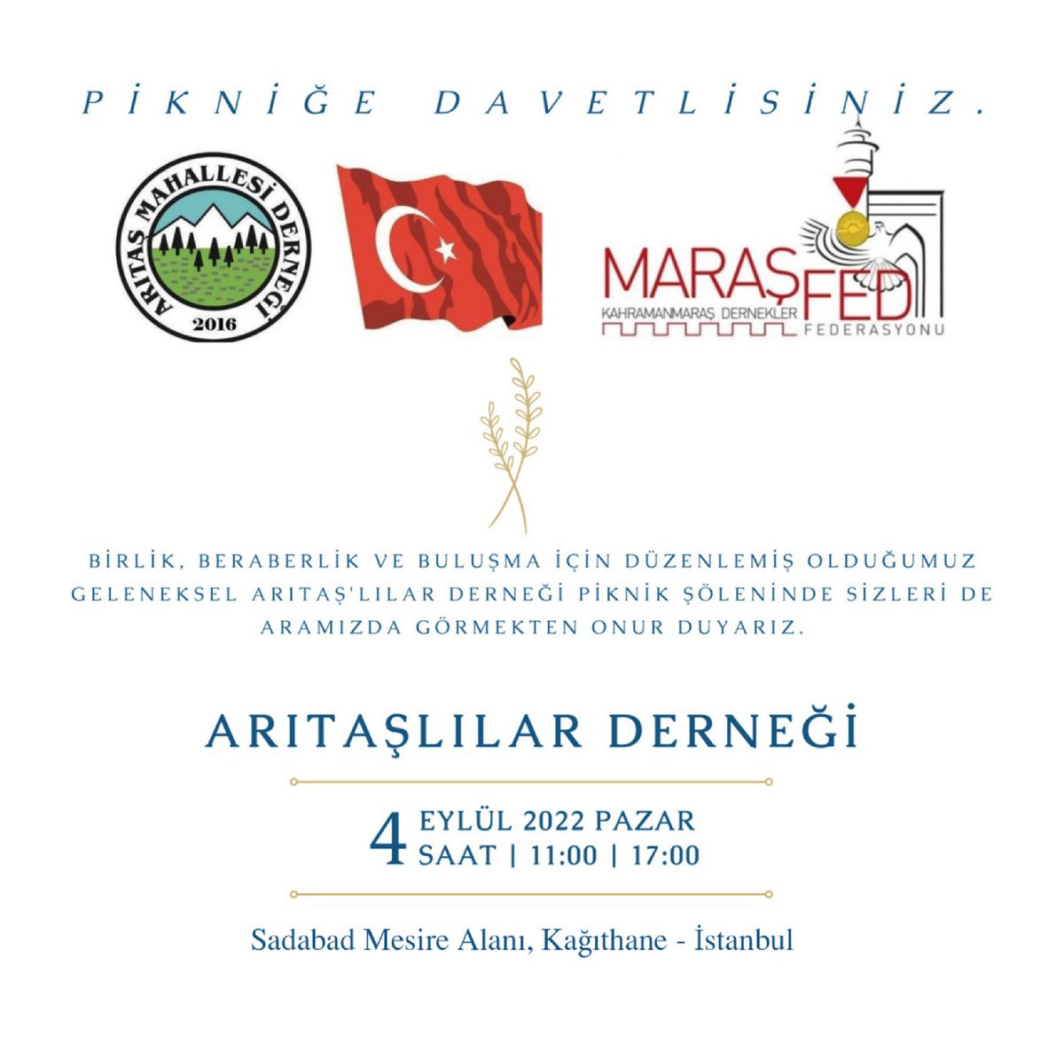 eyupkadirkilci's tweet image. İstanbul da faaliyet gösteren Kahramanmaraş ili Afşin ilçesi Arıtaş Mahallesi Dernek Pikniğine davetlisiniz.
#arıtaş #hunu #Arıtaşlılar #Dernek