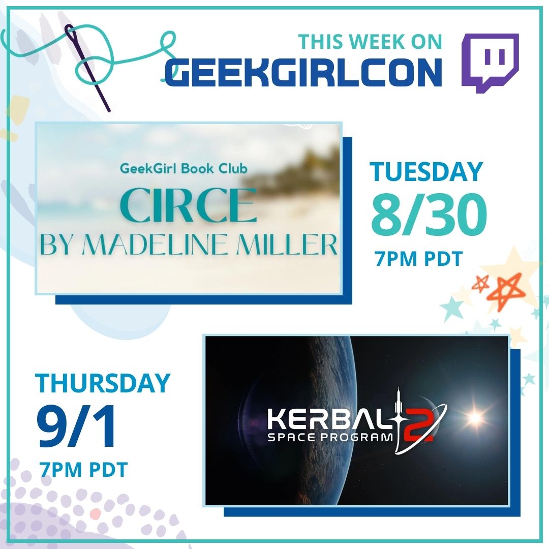 GeekGirlCon's tweet photo. π 8/30: Book Club - βCirceβ by Madeline Miller!
β€οΈ 9/1: Letβs Play Kerbalβs Space Program!
π #GeekGirlCon streams T/Th at 7 PM on https://t.co/UjJbjebBDc
#LetsPlay #BookClub #CirceBook #Kerbal #KerbalSpaceProgram #KSPLife @KerbalSpaceP https://t.co/ypOFGurblN