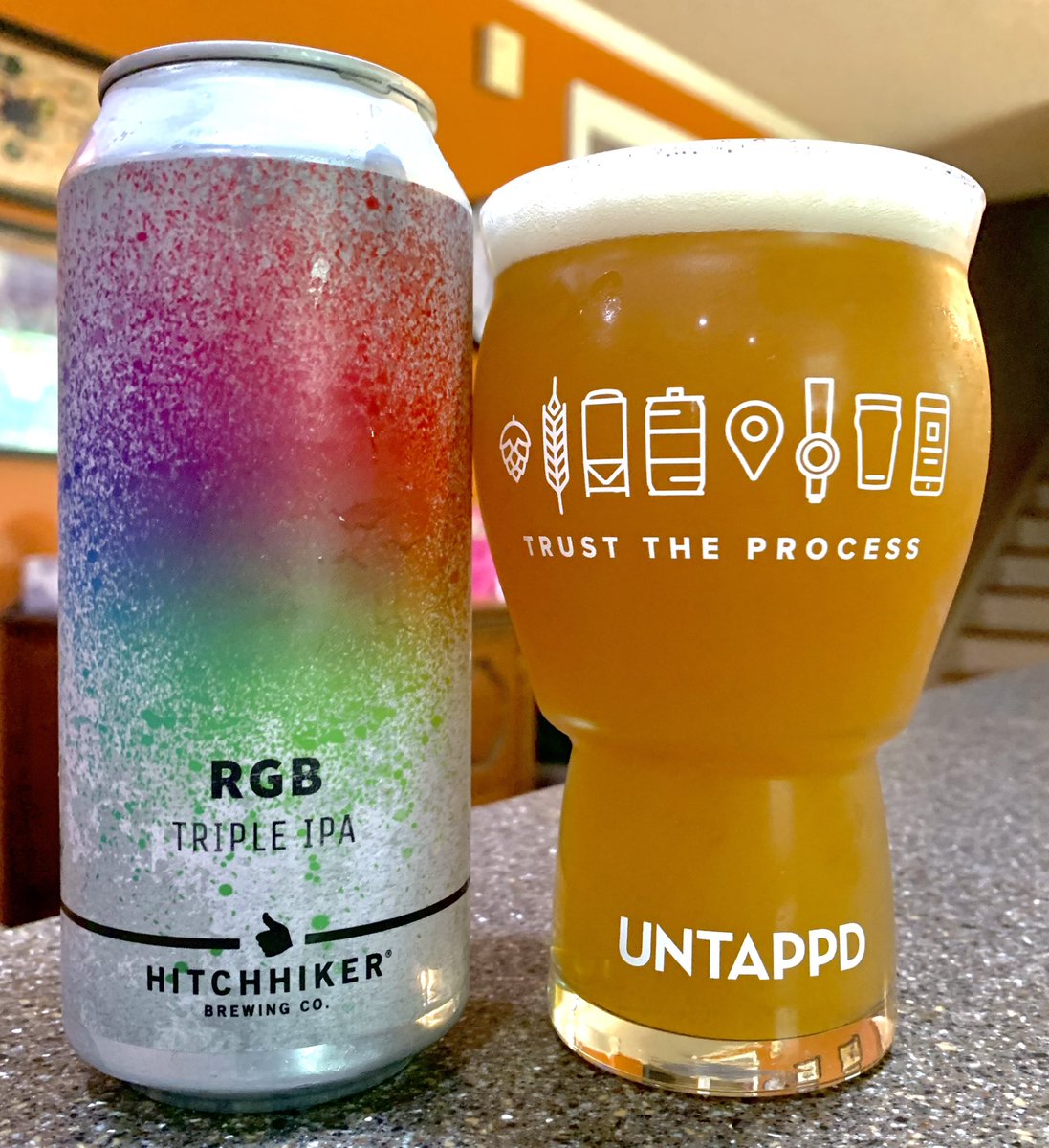 SCBeerExplorer's tweet photo. RGB by @Hitchhikerbrew.

Bubble gum aroma. Hazy orange pour. Some piney bitterness. Guava, orange, &amp; mango are pronounced. Luscious &amp; dense. This is solid!

#PABeer #BeerReview #BeerGeek #CraftBeer #DrinkCraftBeer #SupportCraftBreweries #TripleIPA https://t.co/PIZhawLhlb