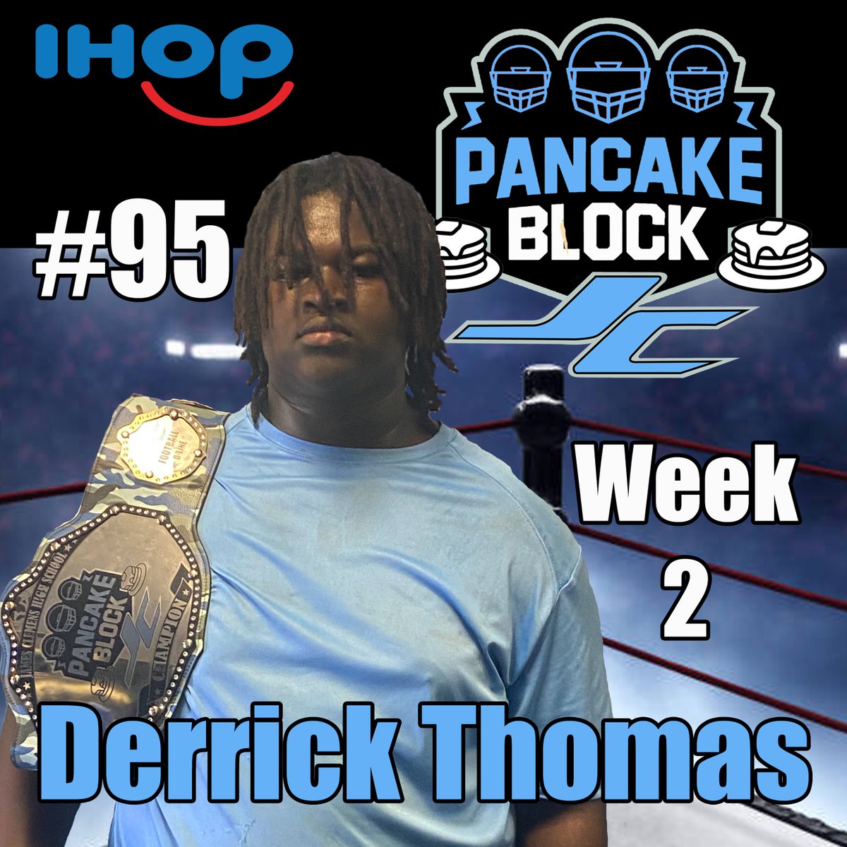 JCJetsFootball's tweet photo. #95 Derrick Thomas is our iHOP offensive line "Pancake Block Champ" of Week #2.  Way to Go Derrick!  #Classof2025 #ThankYouiHOP #PANCAKES #OLINEROCKS IHOP Huntsville &amp; Madison https://t.co/xb0Ds1YwjX