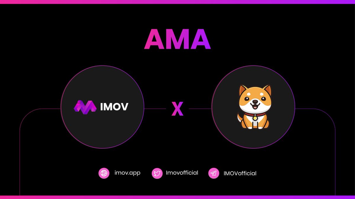 Imovofficial's tweet photo. BIG ANNOUNCEMENT

We will have an AMA with Baby Doge Community that means so many whales and serious holders will know about IMOV and join us 🤯🔥

#IMT #IMOV #Baby_doge #Binance https://t.co/EwBwbtfV0N