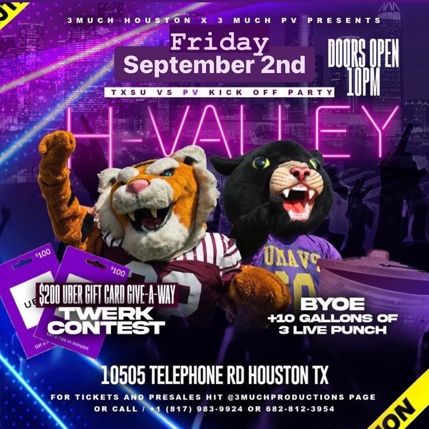 csmoove41's tweet photo. 🎥this Friday sept 2nd we going dumb ❗️ #Hvalley  presented by #3much 🎥🎥 

The official kick off party for #txsu vs #pvamu  weekend ❗️

BYOE &amp; 10 gallons of 3 live punch ❗️

Addy : 10505 telephone rd Houston Texas 

Hit your fav 3 much promoter for Presales and more info  🔥🔥 https://t.co/h50ICqT0Zw