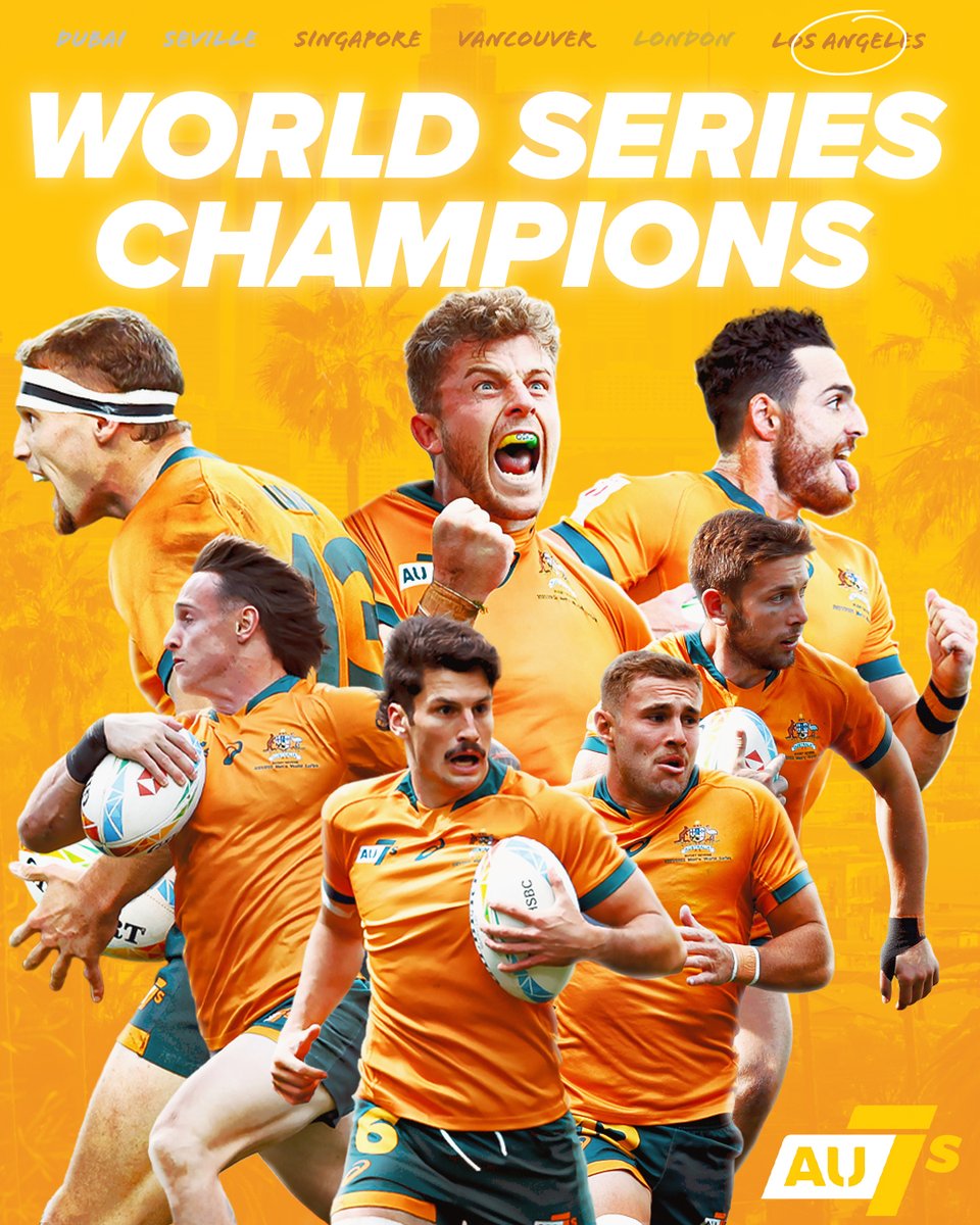 HISTORY HAS BEEN MADE 🤩 Our #Aussie7s men have won the HSBC @worldrugby7s Series title for the first time ever 🏆 They beat Samoa 21-7 to also claim the #LA7s Bronze! #HSBC7s