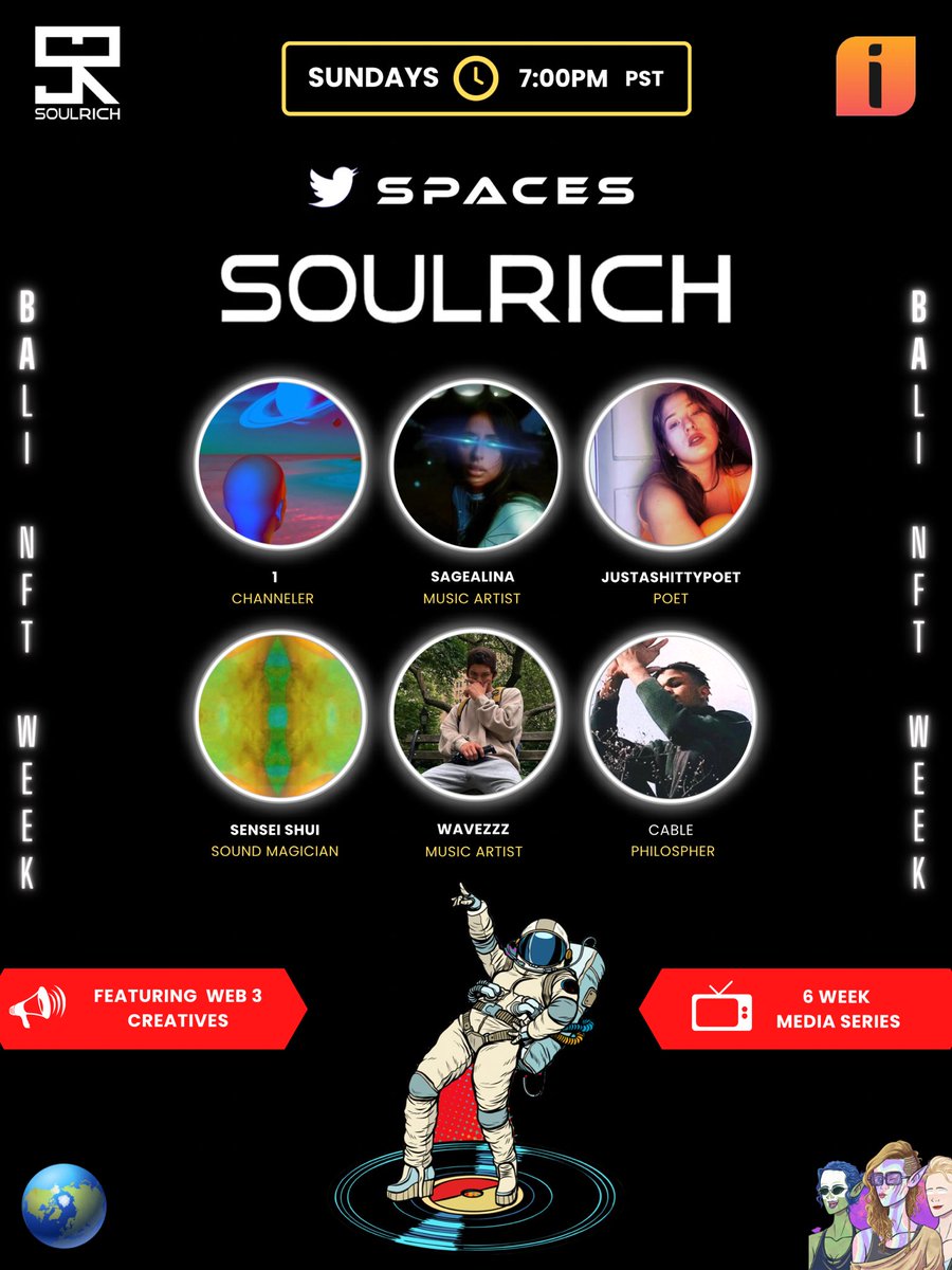 soulrichteam's tweet photo. Creativity is meant to inspire and heal the soul. 

Tonight on SOULRICH SUNDAY 🎭
⏰ 7pm pst

🎙 OPEN MIC
✍🏽 SLAM POETRY 
🎸 LIVE MUSIC 
🗣 SPOKEN WORD

Featuring: @goodvibesg7 @sagesoulrich @sensei_shui @1UniverseMusic @shockthetv @JustAShittyPoet

RSVP: https://t.co/pdYbhYV9ku https://t.co/VIyRXPBl6G