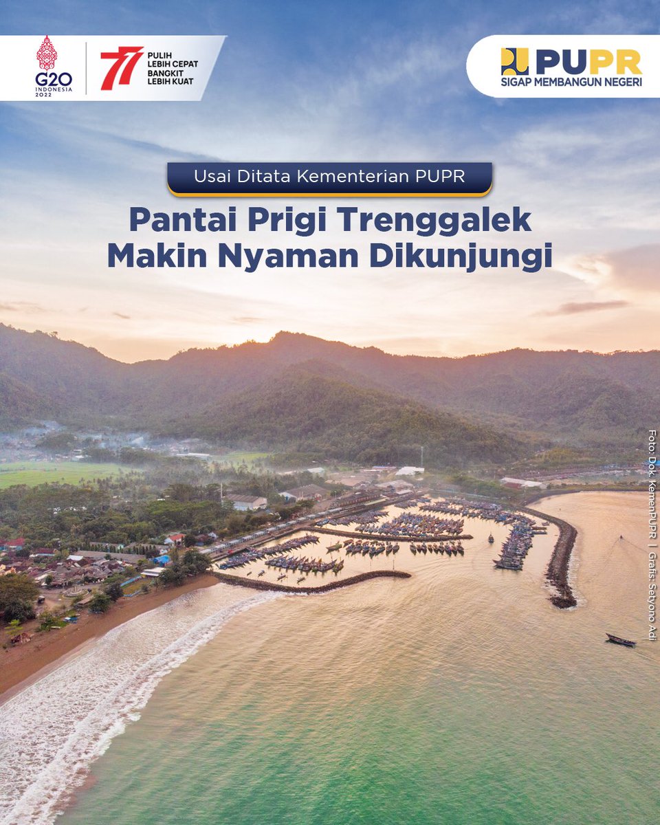 KemenPU's tweet photo. Kab. Trenggalek yang terletak di pesisir selatan Jawa Timur menawarkan pesona berbagai wisata bahari, salah satunya Pantai Prigi.

#SigapMembangunNegeri https://t.co/14Ou5PK7yO
