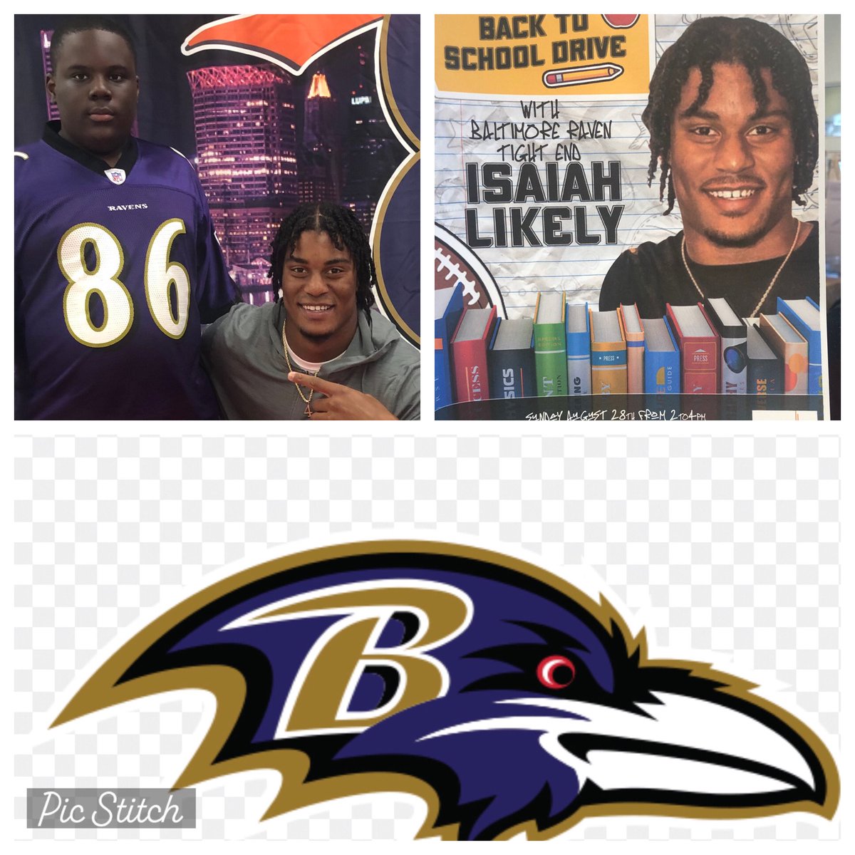 LawrenceTWillia's tweet photo. My favorite Raven’s fan, got to meet a Baltimore Raven at our neighborhood’s Back To School Drive. It’s awesome that Tight End Isaiah Likely took time out of his schedule to encourage our youth to have a dynamic school year. #salute #countdowntofirstday #Champtoo https://t.co/st9x0ZmuRw