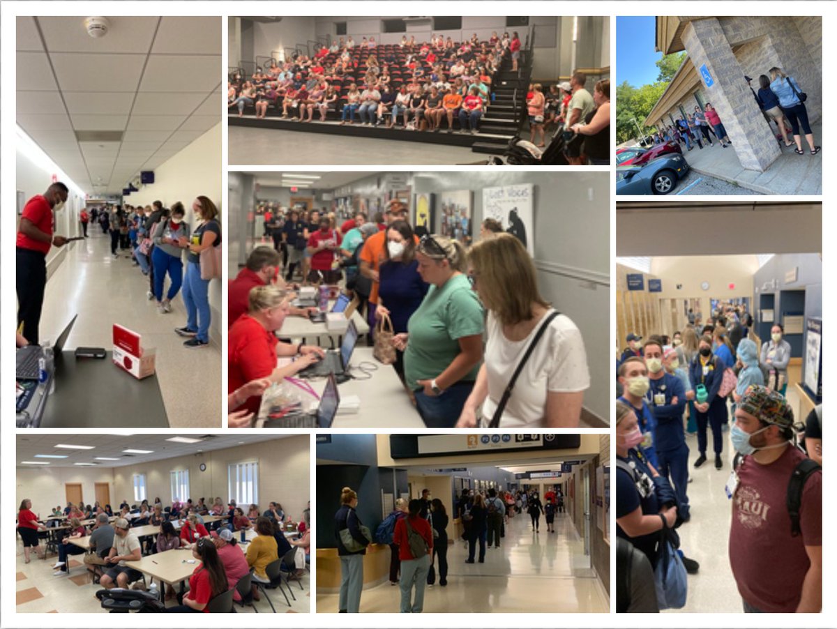 umpncStrong's tweet photo. Second day of voting ending soon. Voting sessions to authorize a #ULPstrike in protest of management's unfair labor practice behavior will continue through the 2nd. Every meeting so far has been a steady stream of #nurses.
#UnionStrong #PatientsOverProfits #hotlaborsummer https://t.co/XAOoRb5puy