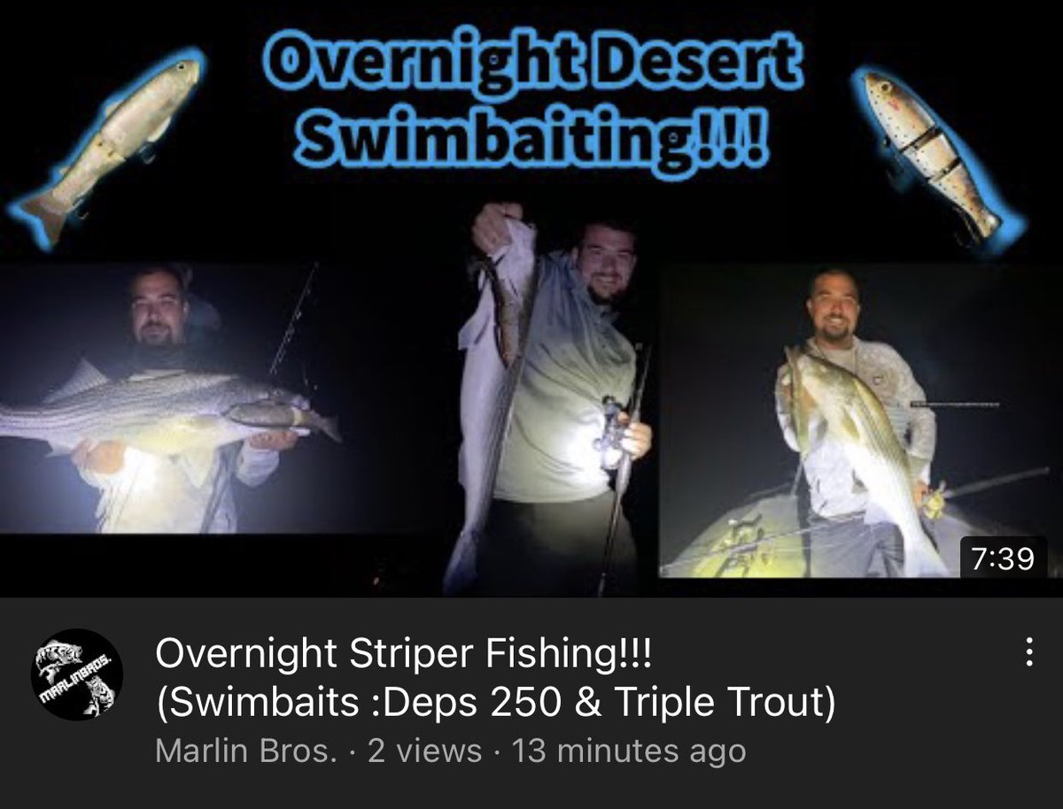 MarlinBros's tweet photo. Overnight Striper Fishing!!! (Swimbaits :Deps 250 &amp; Triple Trout) https://t.co/bPhg971KZi via @YouTube #likeandsubscribe #deps250 #tripletrout @GoPro @trackerboats @PelagicGear #fishing https://t.co/EwVejsztb9