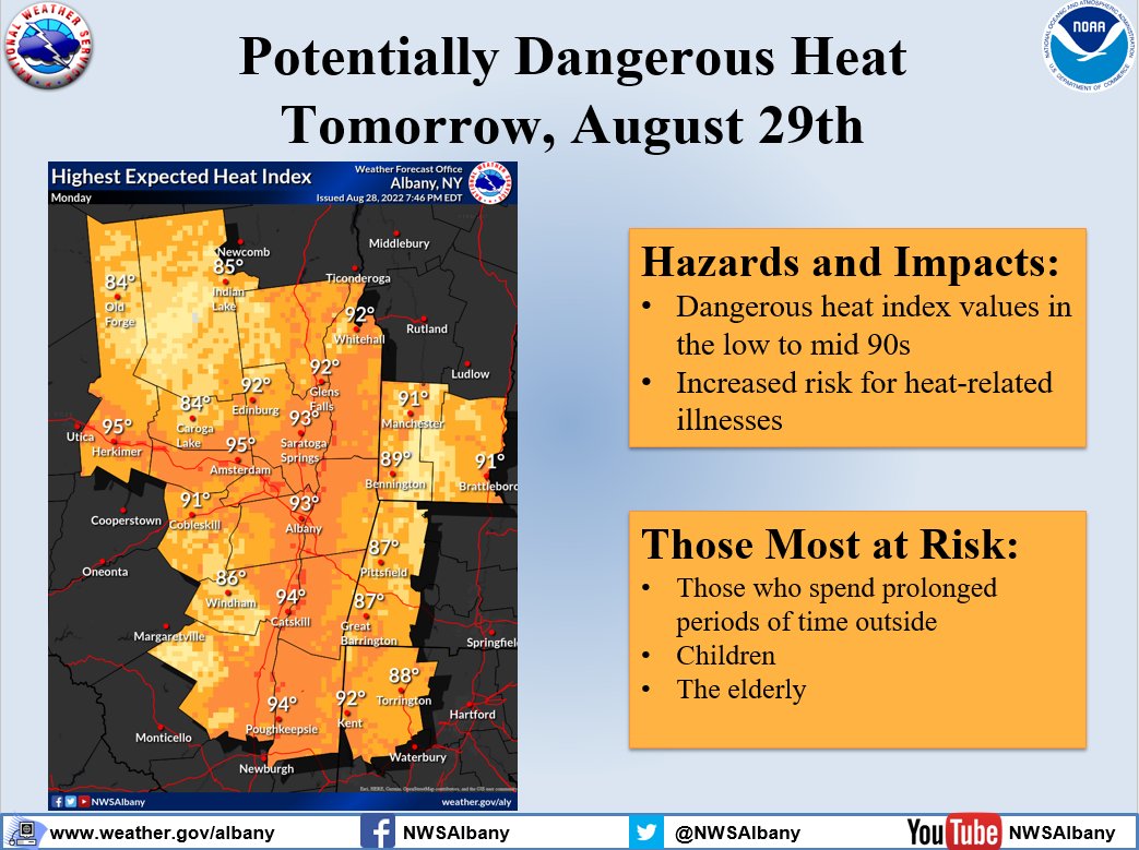 NWS Albany on Twitter "Dangerous heat is possible tomorrow. Heat index