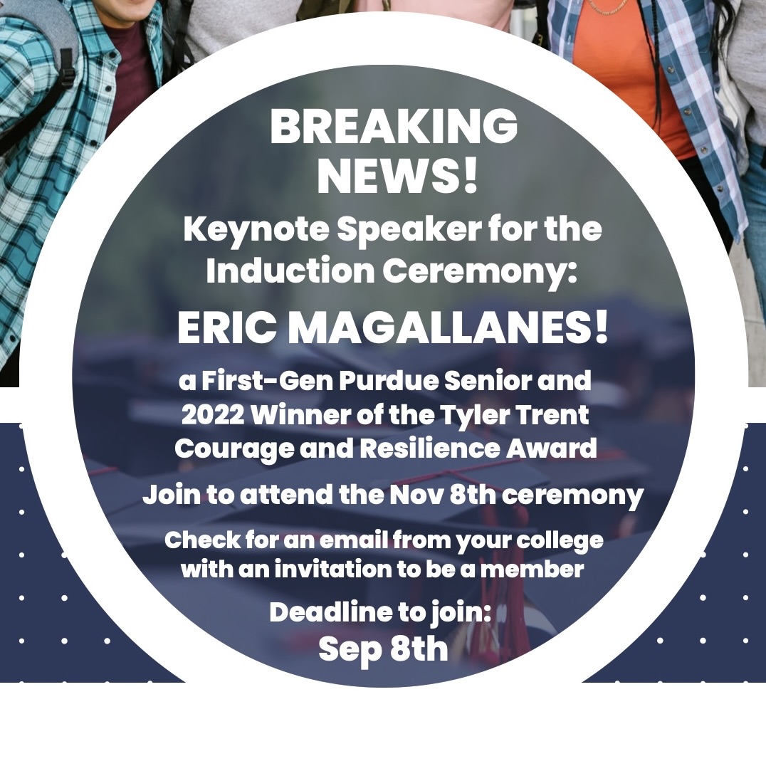First-gen #purdue students: Join an honor society just for you &amp; hear Eric Magallanes at the induction ceremony. #purdueuniversity #thenextgiantleap #boilerup <a href="/Kat9798/">Kelly Crull Trent</a> <a href="/TonyTrent10/">Tony Trent</a> #purdueag #purduekrannert #purduelibarts #purduehhs #purdueedu #purdueengineers #purduepolytechnic