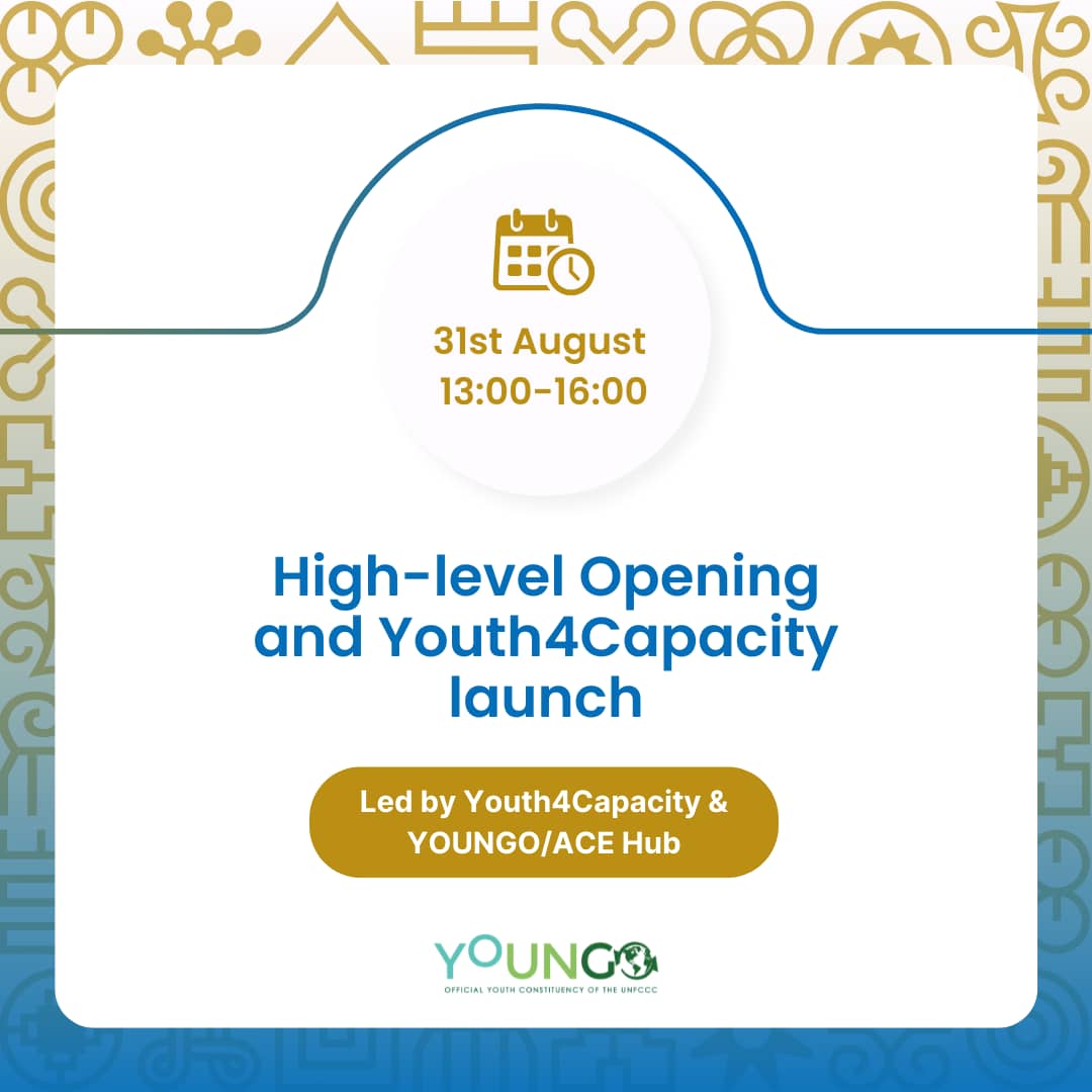 🟢High-level Opening and Youth4Capacity launch - 31st August 2022, Wednesday 13:00 – 16:00 led by Youth4Capacity & YOUNGO/ACE Hub.

#AfricaClimateWeek #Youth4Climate #AYM4COP #COP27