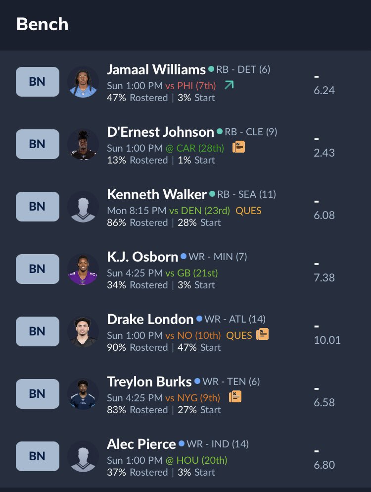 ScootHanson's tweet photo. @AlexCaruso I already had a Pikkit account, but I made sure to follow you! Interested as to what you think of my squad, .5 ppr https://t.co/j2BMtfz6iS