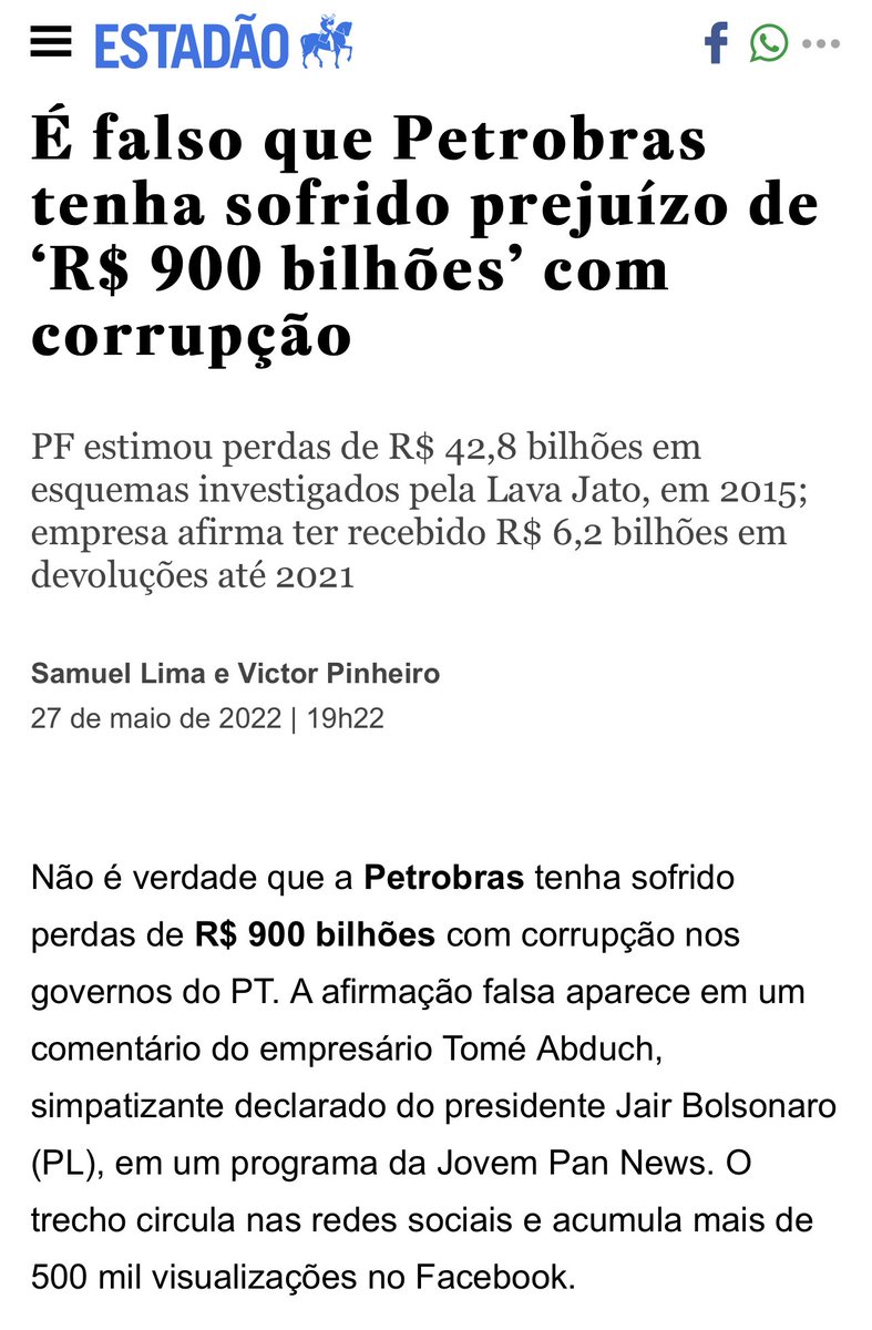 reinaldoazevedo's tweet photo. Bolsonaro repetiu a picaretagem de que corrupção custou 900 bilhões à Petrobras. É um número absurdo, insano. E essa é uma das “vantagens” dessa gente: MENTIR SEM NENHUMA VERGONHA. https://t.co/zB4RomEbdX