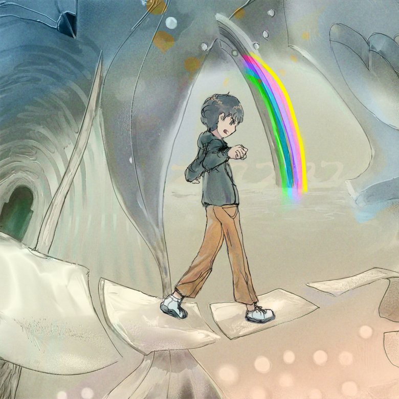 「#創作 夢の中の謎空間を歩いてる少年の図です 」|バイトのイラスト