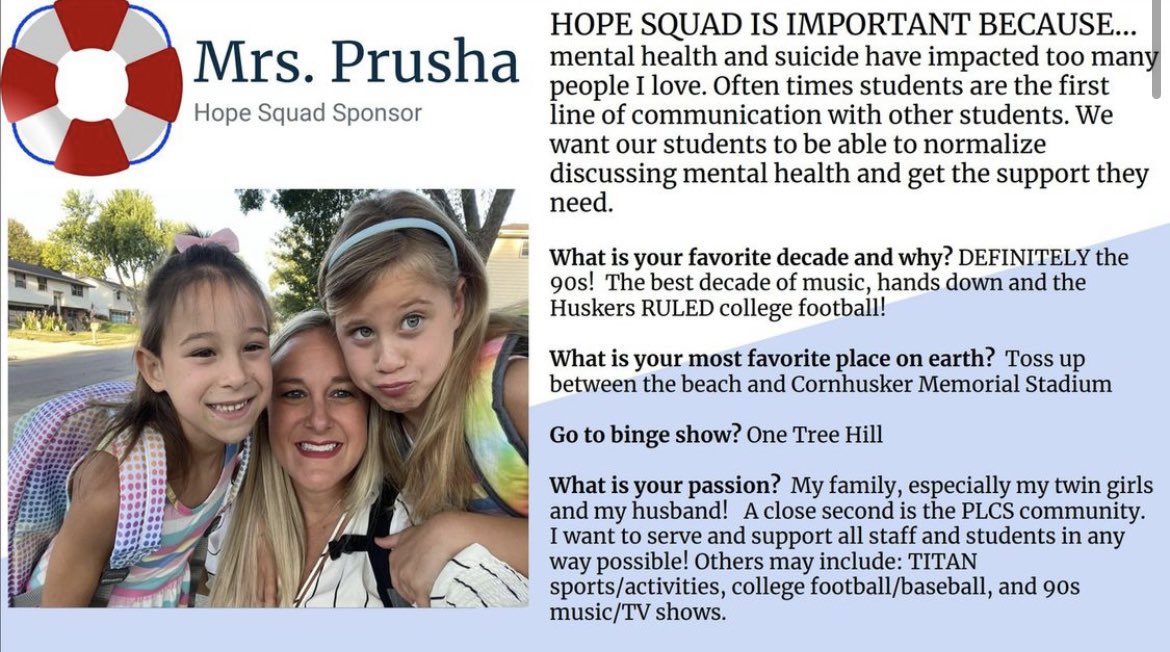 I am Mrs. Prusha. I am an asst principal at PLSHS and work with the 9th grade students.  This is my 2nd year as the HS advisor and I also worked with the Bell West HS.  I can be found in the halls or in my my office. I will never be too busy to listen to a student with concerns.