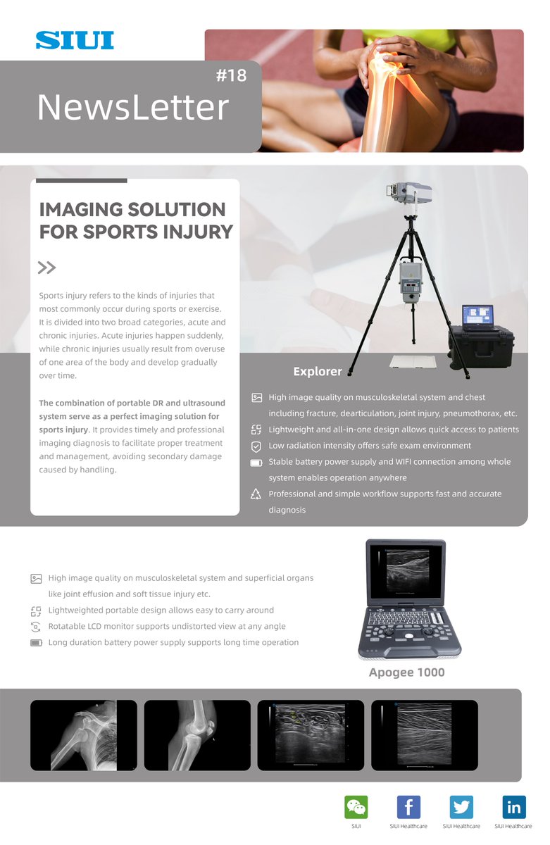 SIUIHealthcare's tweet photo. The combination of portable DR and ultrasound system serve as a perfect imaging solution for sports injury. SIUI’s imaging solution provides timely and professional imaging diagnosis to facilitate proper treatment and management.
#SIUI #healthcare #medical #ultrasound #xray https://t.co/VZ1LCaZOls