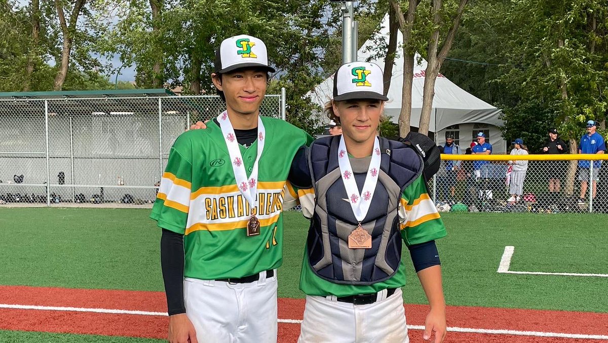 BaseballSask's tweet photo. 🚨 Bronze Medal Alert 🥉 🚨

Congratulations to our 15U Selects for winning the🥉at the 15U Ray Carter Cup with a 7-2 win over Manitoba. 

Matthew Tran (Regina) dominated on the mound with a complete game. He had a no-hitter going into the 6th and finished with 10 K’s. https://t.co/TuEDvKWG9C