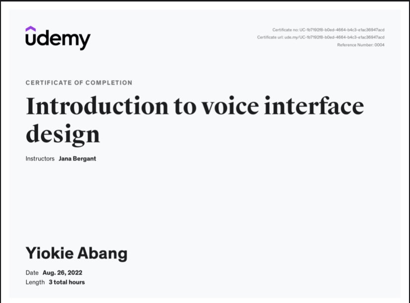 Yiokie_a's tweet photo. I’m so happy to have completed this course on udemy, it was worth it #voiceinterface #chatbots #ai #arad https://t.co/gzxbD5DVn1