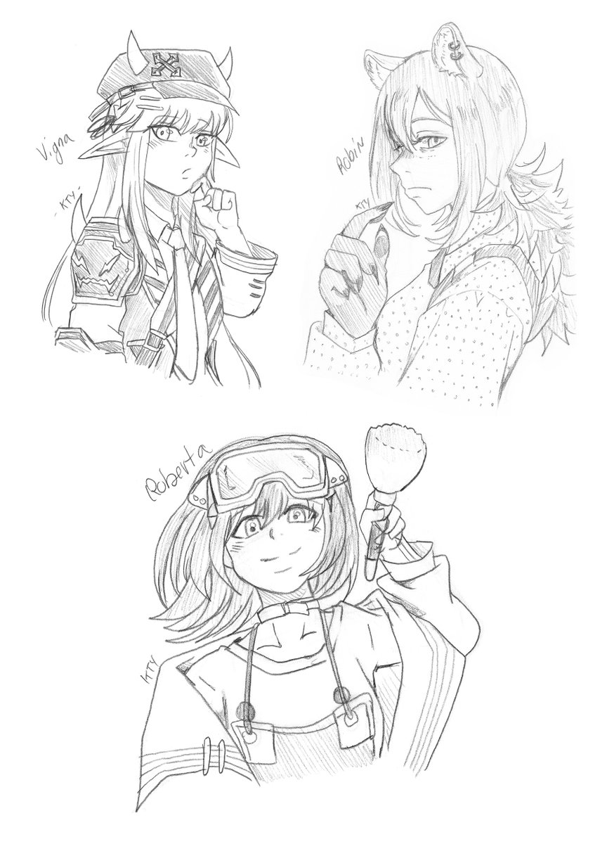 KTY_draws's tweet photo. Hi!! Here's another batch of sketches (75/100). We have Saga, Kirara, Mizuki, Vigna, Robin and Roberta.
.
.
.
#Arknights #Operators #sketch #daily #saga #kirara #Mizuki #vigna #robin #roberta #100operatorschallenge #dailysketch #kty https://t.co/2mjNxFwTAm