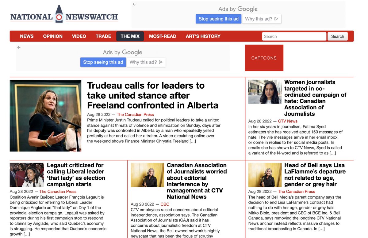 All of the top trending news stories tonight in Canada are about the violence faced by women in public life in our country. /via @natnewswatch