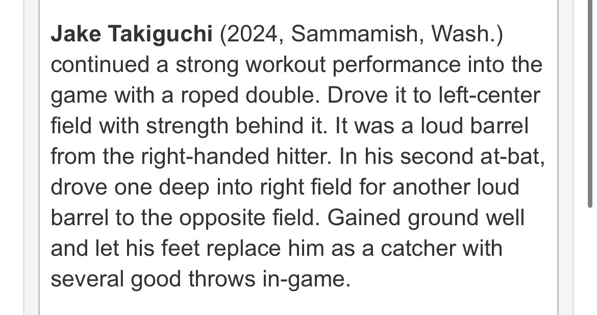 Jake_Takiguchi's tweet photo. My scouting report from the first day a the Perfect Game 2022 Northwest Prospect Showcase. 
I was unable to attend the second day due to a football related injury. 
@PGNorthwest https://t.co/Afvx1flJdI