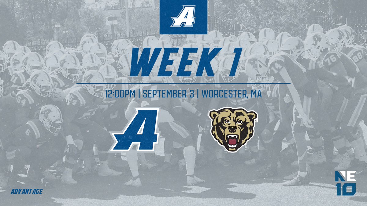 🚨IT'S FINALLY GAME WEEK!!!🚨

🏈 Kutztown University
🗓️ Saturday, September 3rd
⏰ 12:00pm
🏟️ Brian Kelly '83 Stadium
📍 Worcester, MA
📺 ne10now.tv 

 #𝘼𝘿𝙑𝘼𝙉𝙏𝘼𝙂𝙀