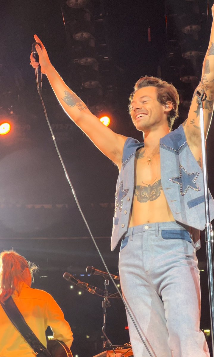 TheHarryNews's tweet photo. Harry shining on stage tonight! #LoveOnTourNYC (Via hrryscomett) https://t.co/NkKXRatYnz